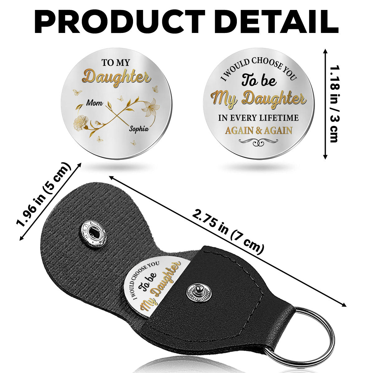 Custom Coin Keychain for Daughter Mom, Mother's Day Birthday Gifts • Again And Again - Personalized Pocket Hug