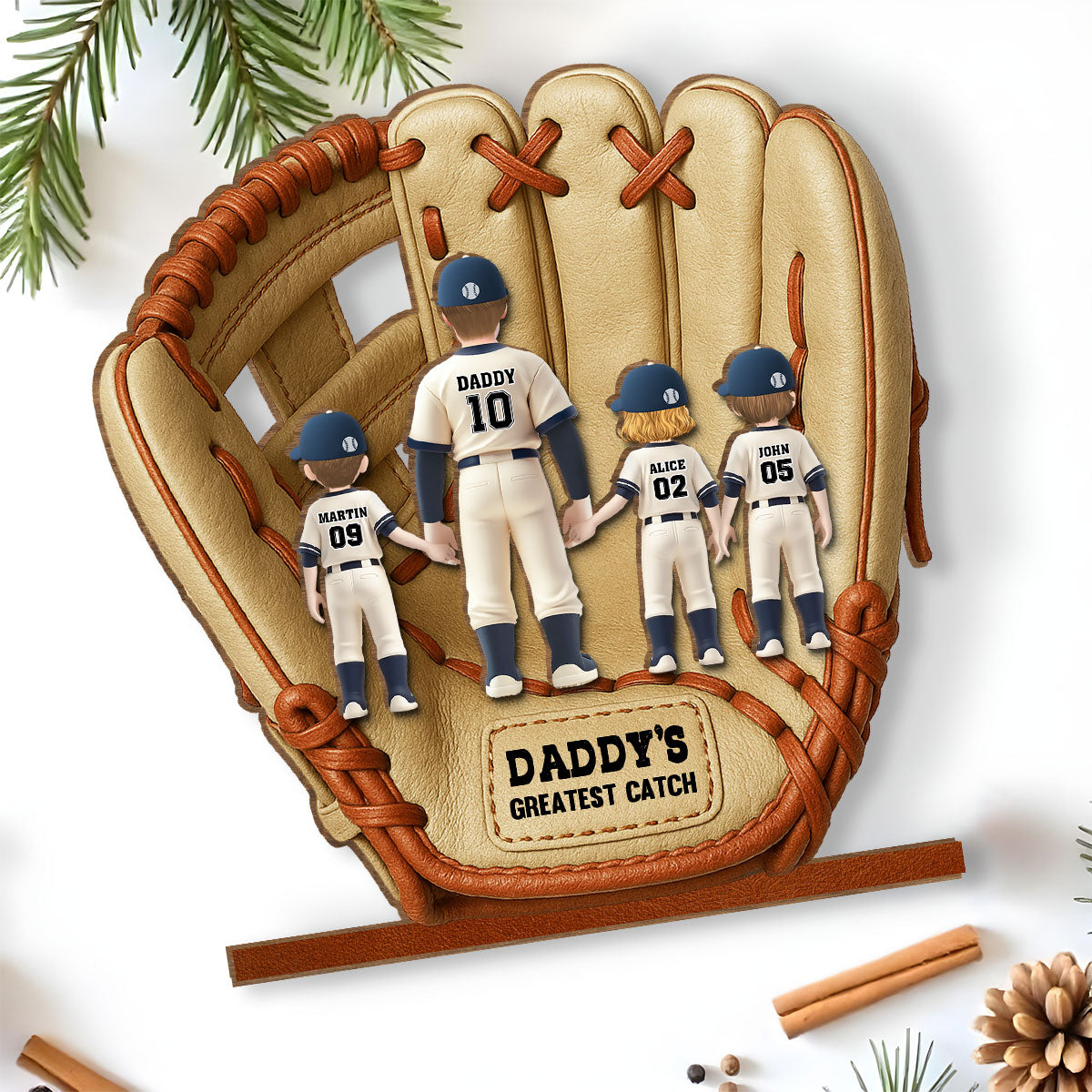 Custom Father's Day Decor, Gift for Dad & Grandpa • Greatest Catch - Personalized 2-Layer Wood Plaque With Flat Base
