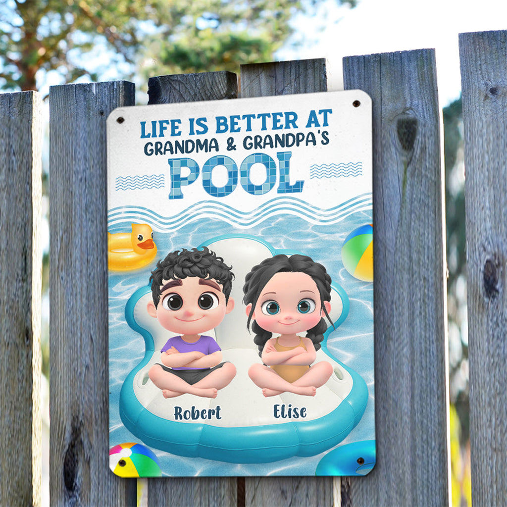 Custom Grandma & Grandpa Summer Backyard, Patio & Porch Decor • Better At Grandma Pool - Personalized Metal Sign