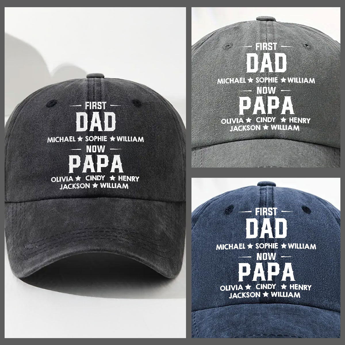 First Dad Now Grandpa - Personalized Vintage Washed Denim Cap