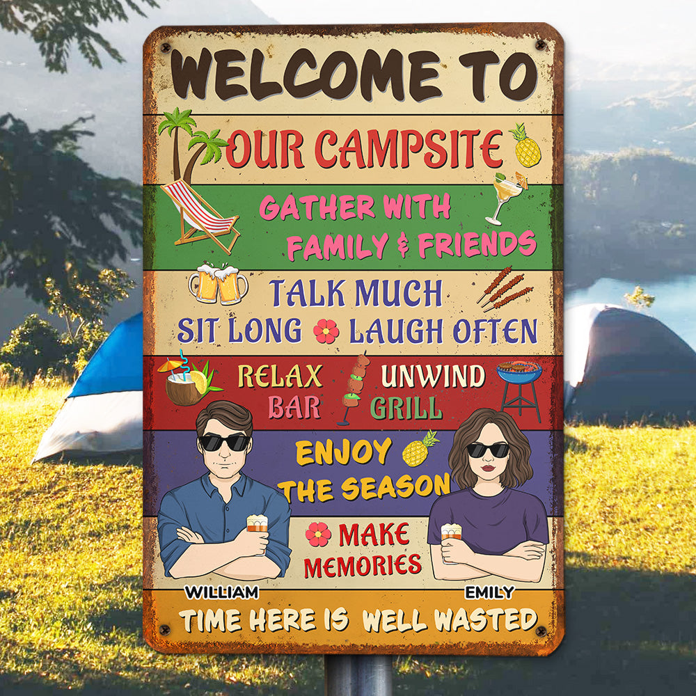 Custom Family Summer Backyard, Patio & Porch Decor • Welcome To Our Backyard Bar - Personalized Metal Sign