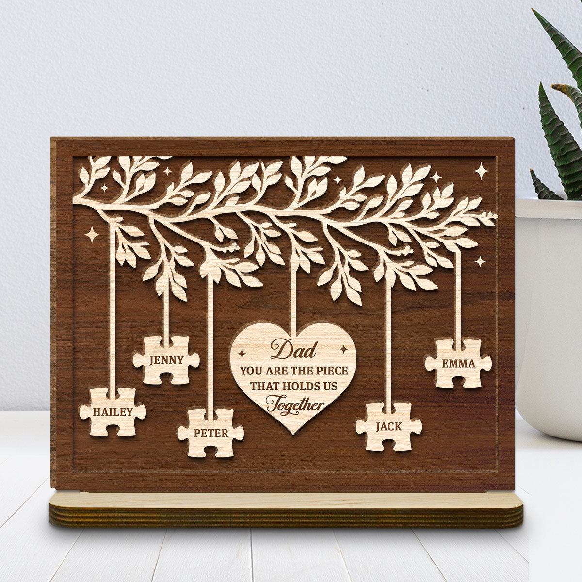 Custom Father's Day Decor, Gift for Dad & Grandpa • You Keep Us All Connected - Personalized 2-Layer Wood Plaque With Flat Base