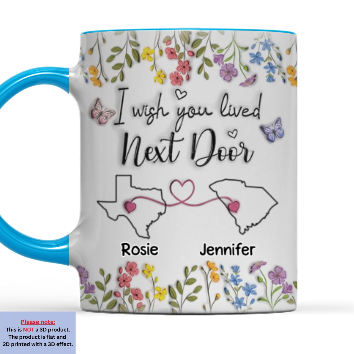 Custom Best Friend, Christmas & Birthday Friendship Keepsake Gift • I Wish We Lived Closer Floral Version - Personalized 3D Inflated Effect Accent Mug