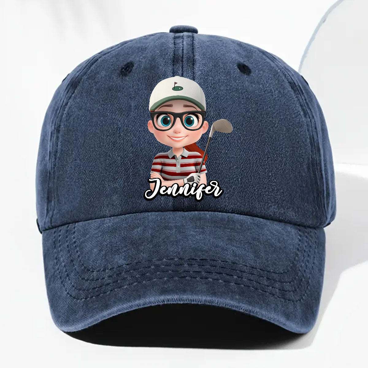 Custom Christmas Headwear Birthday Gifts for Dad • Born To Golf - Personalized Vintage Washed Denim Cap