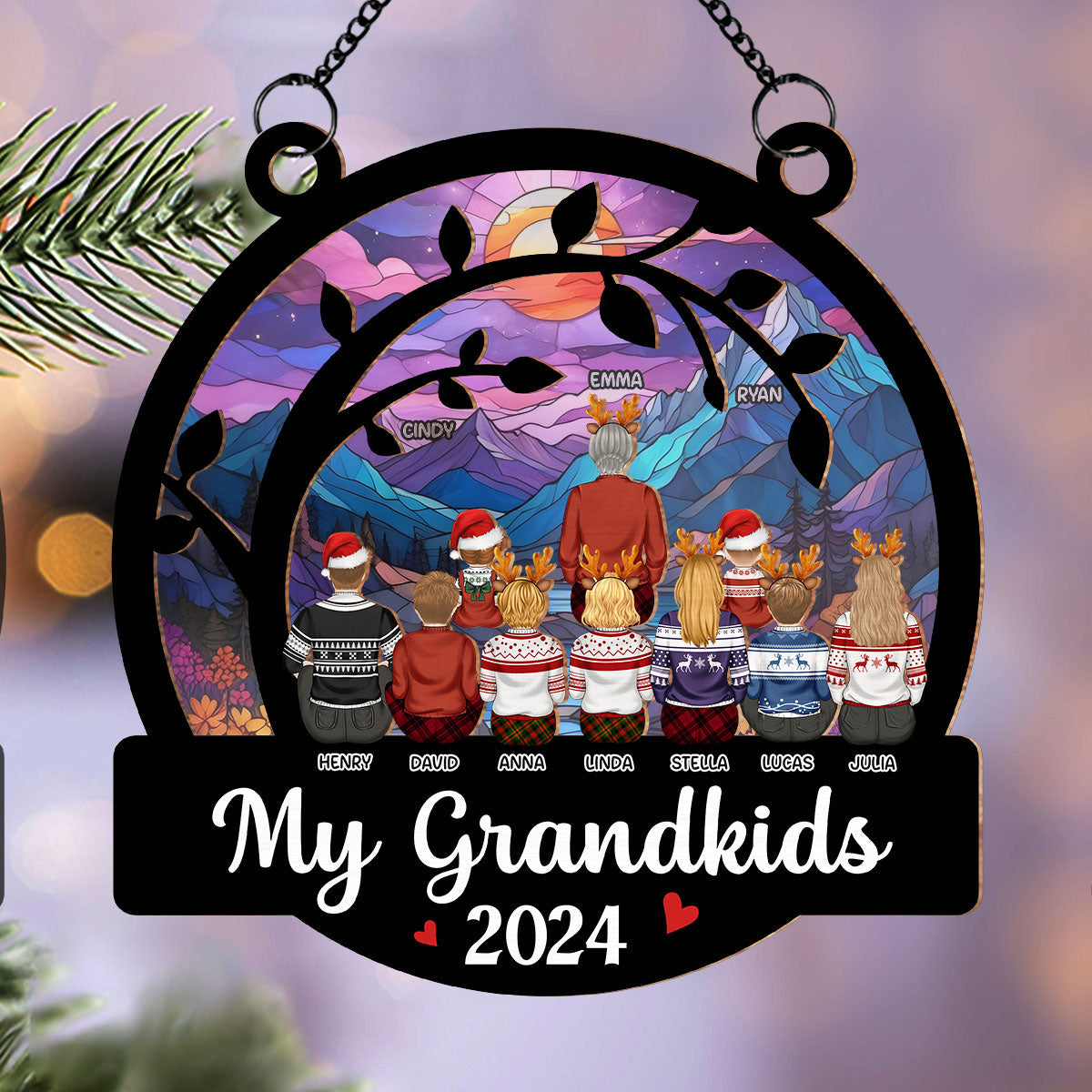 Custom Keepsake Christmas Ornament •  Cute Grandkids Christmas - Personalized Suncatcher Ornament