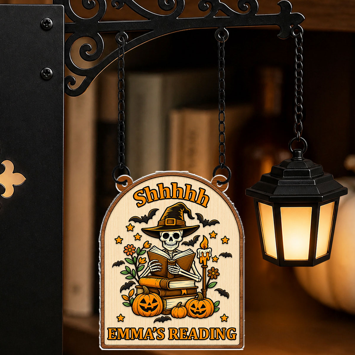 Just One More Spooky Chapter - Personalized Bookshelf Lantern Light Sign