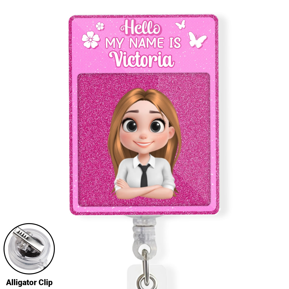 Custom Character ID Holder For Coworker, For Boss, Office Gift With Name • Love My Job - Personalized Acrylic Badge Reel
