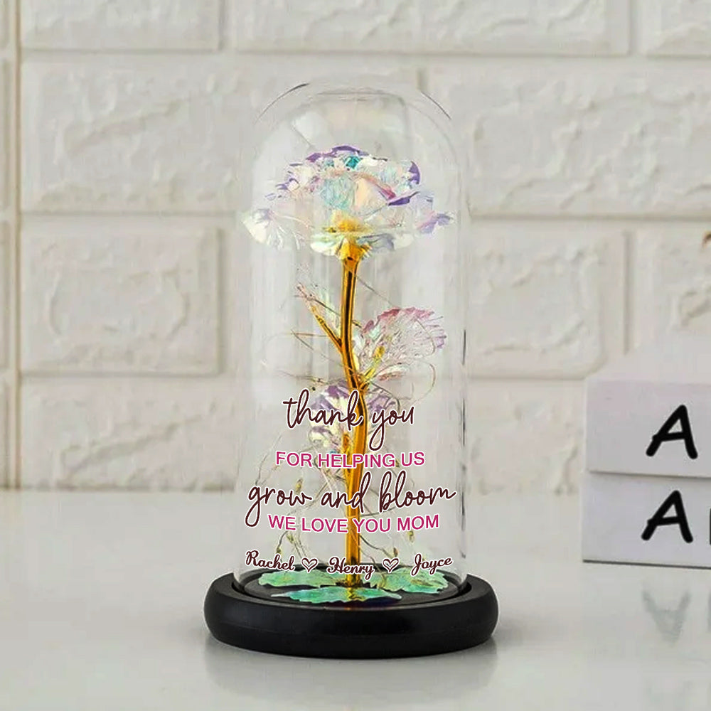 Thank You For Helping Us Grow And Bloom We Love You Mom - Personalized Sparkly Rose