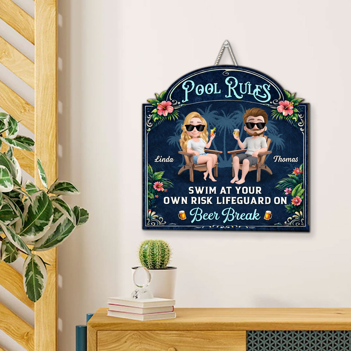 Custom Home & Wall Decor, Birthday & Christmas Gift • Poolside Paradise Version 2 - Personalized Wood Sign