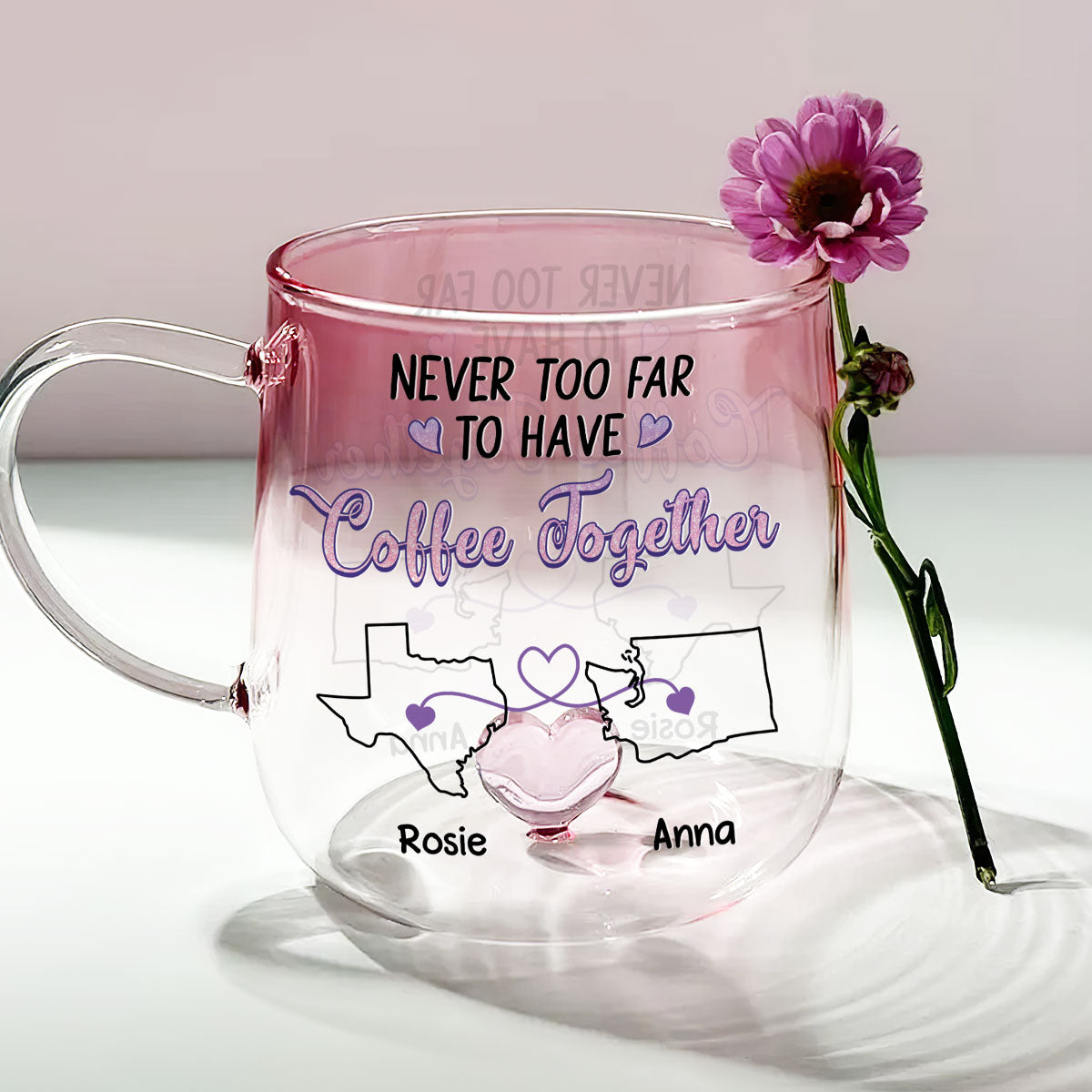 Custom Best Friend, Christmas & Birthday Friendship Keepsake Gift • To Have Coffee Together- Personalized Pink Gradient Glass Mug