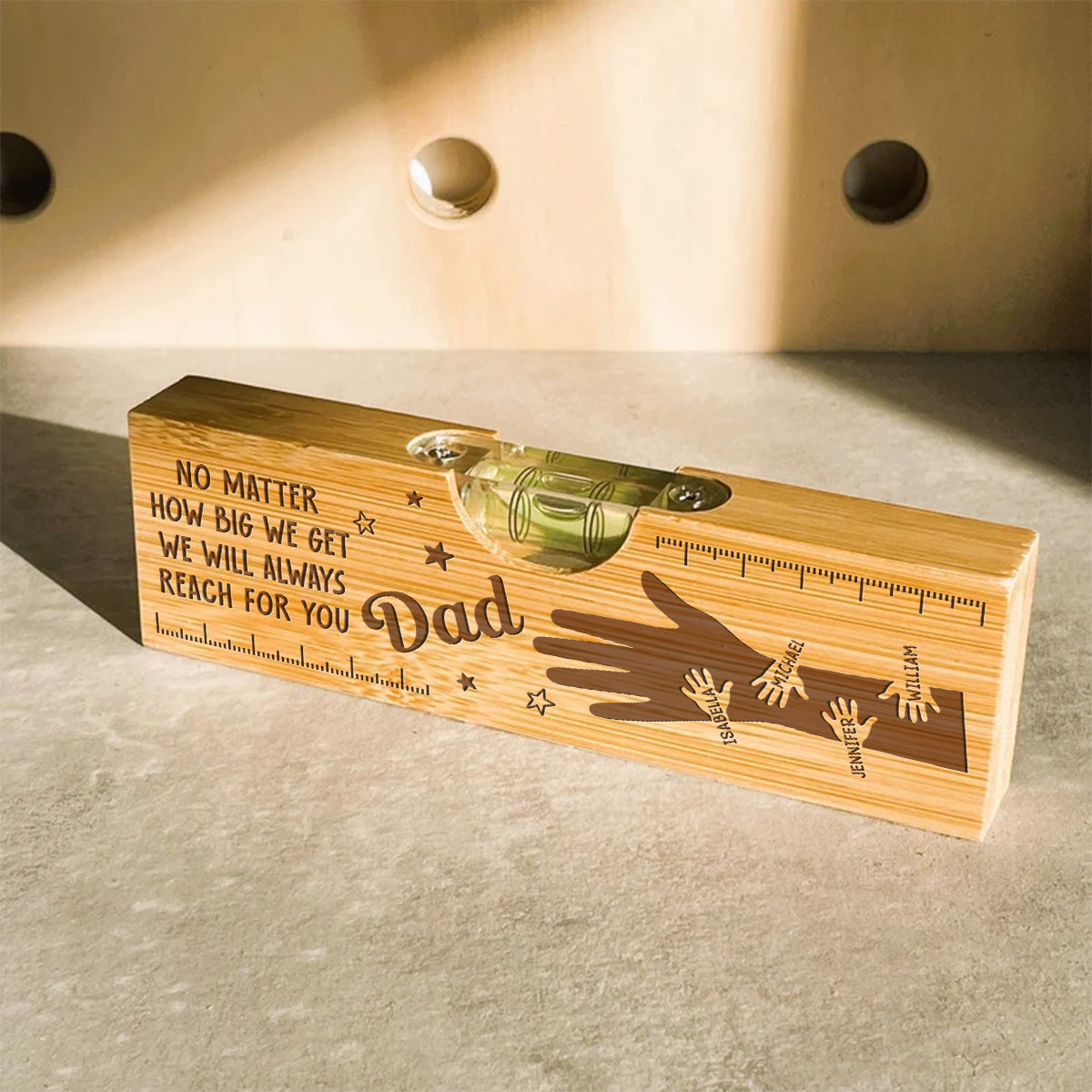 Held by Your Hands, Guided by Your Love - Personalized Engraved Wooden Spirit Level Bottle Opener