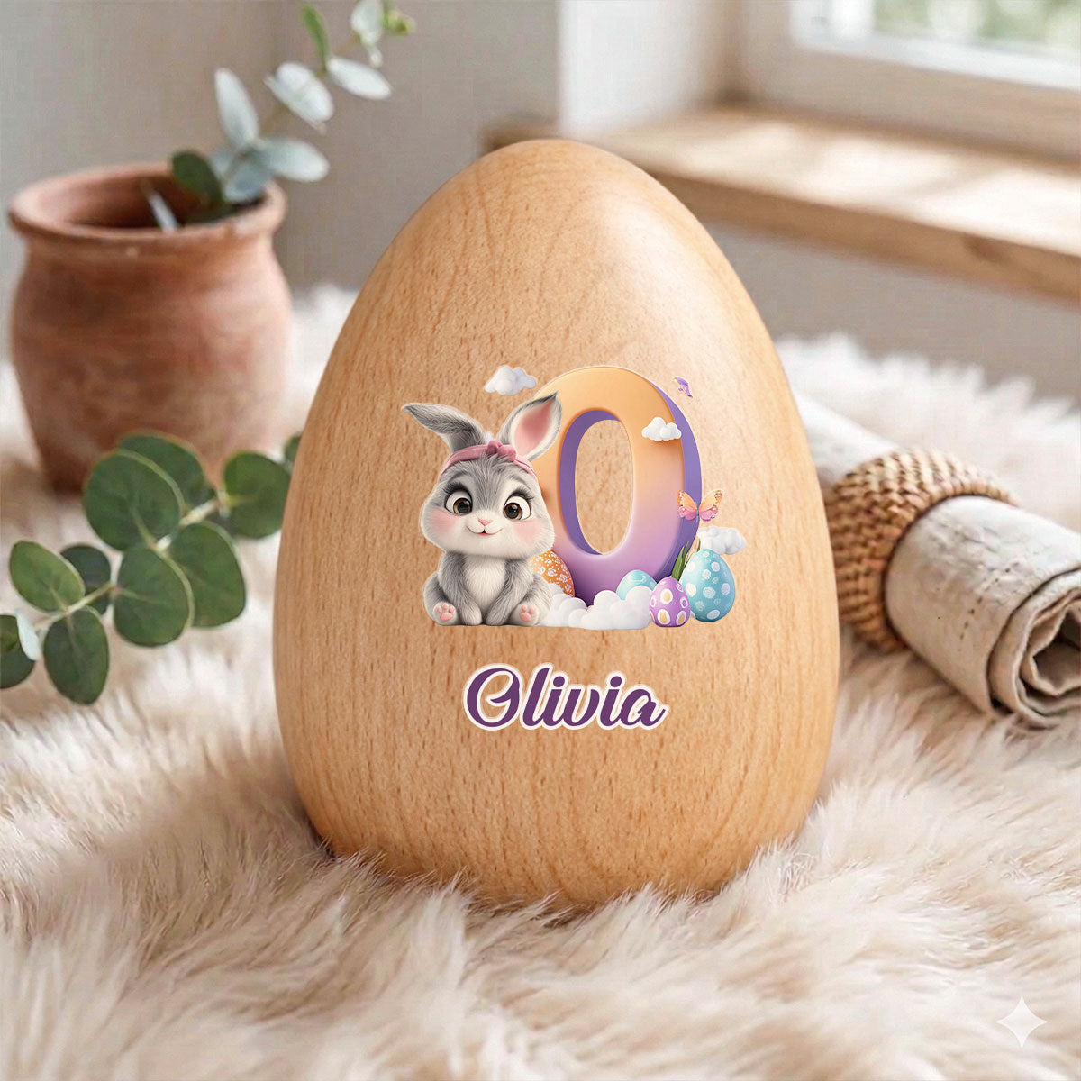 Cute Bunny Easter Eggs - Personalized Wooden Egg Shaker