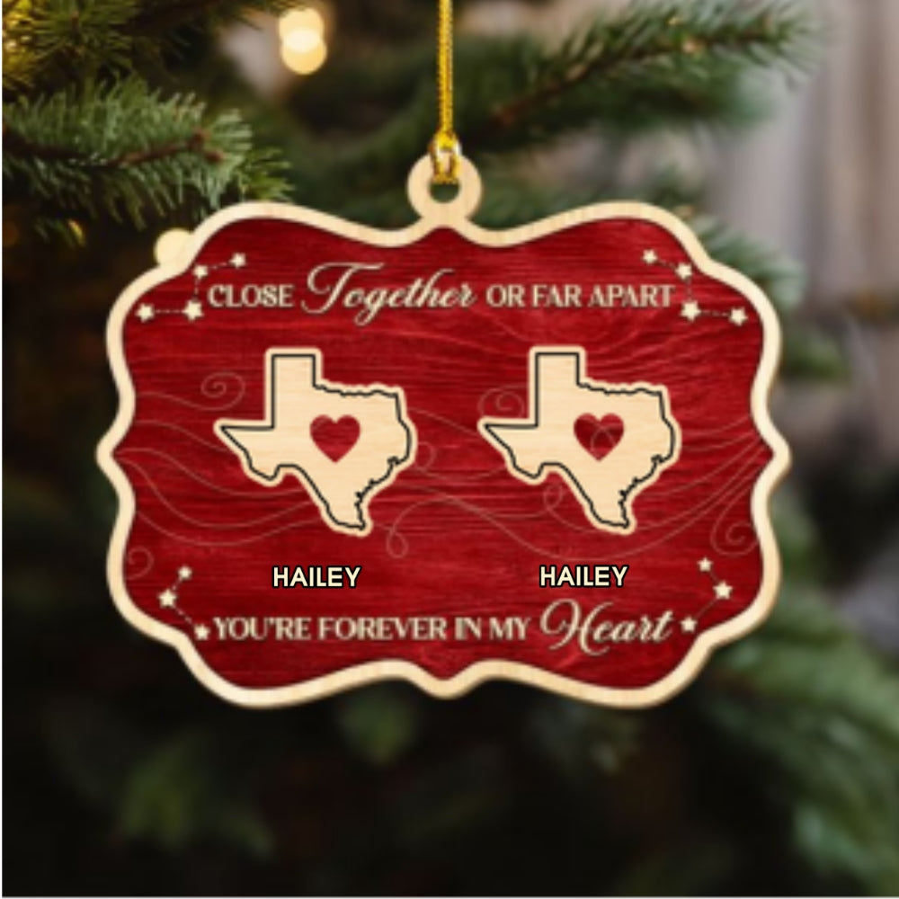 Custom Family Ornament, Christmas Gift for Family Members •  Near Or Far - Personalized Wood Ornament