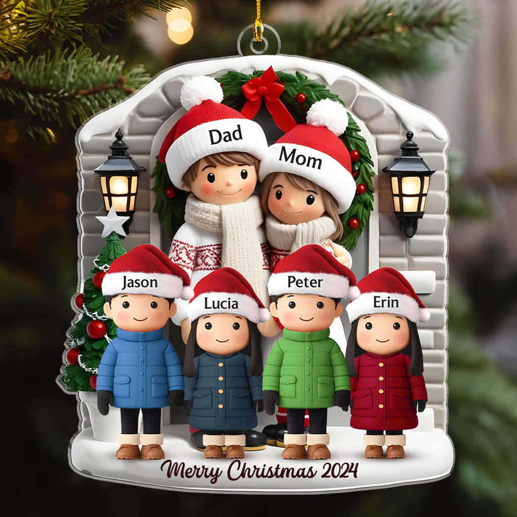 Custom Family Ornament, Christmas Gift for Family Members •  Farmhouse Family Christmas - Personalized Acrylic Ornament