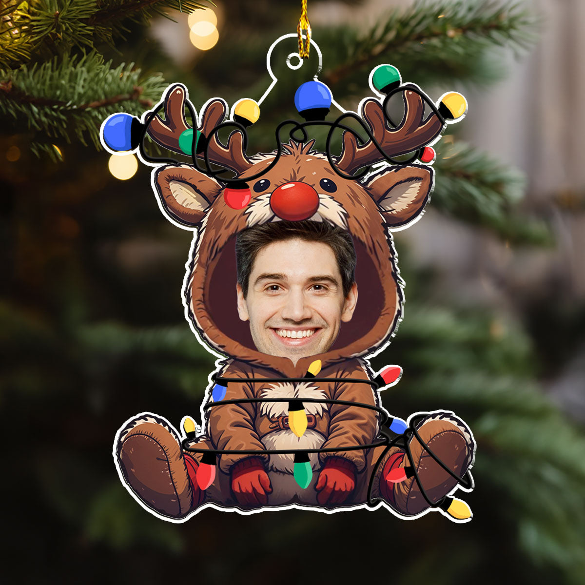Custom Photo Baby Christmas Ornament for New Parents • Reindeer Baby Christmas - Personalized Acrylic Ornament