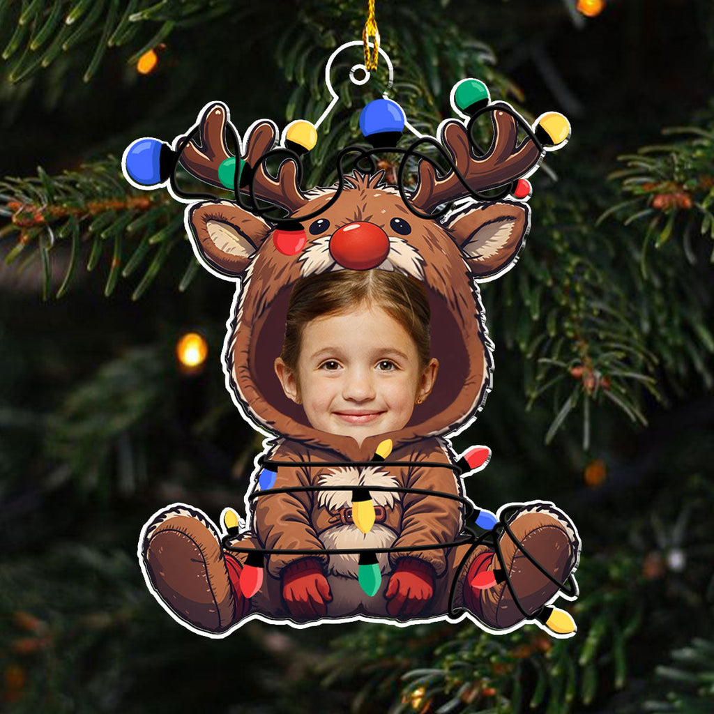 Custom Photo Baby Christmas Ornament for New Parents • Reindeer Baby Christmas - Personalized Acrylic Ornament