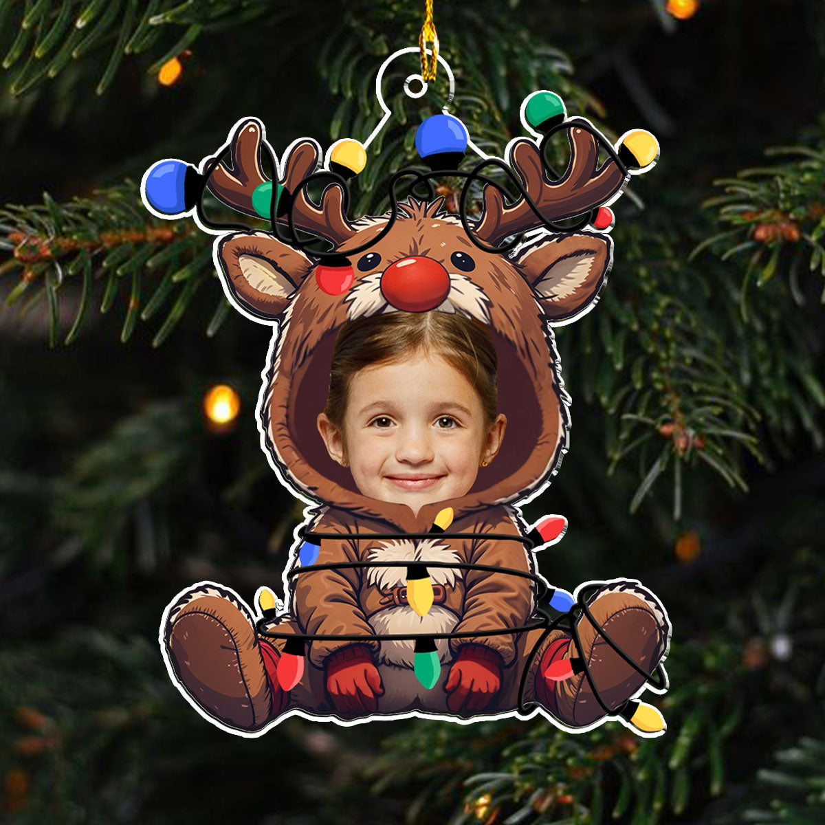 Custom Photo Baby Christmas Ornament for New Parents • Reindeer Baby Christmas - Personalized Acrylic Ornament