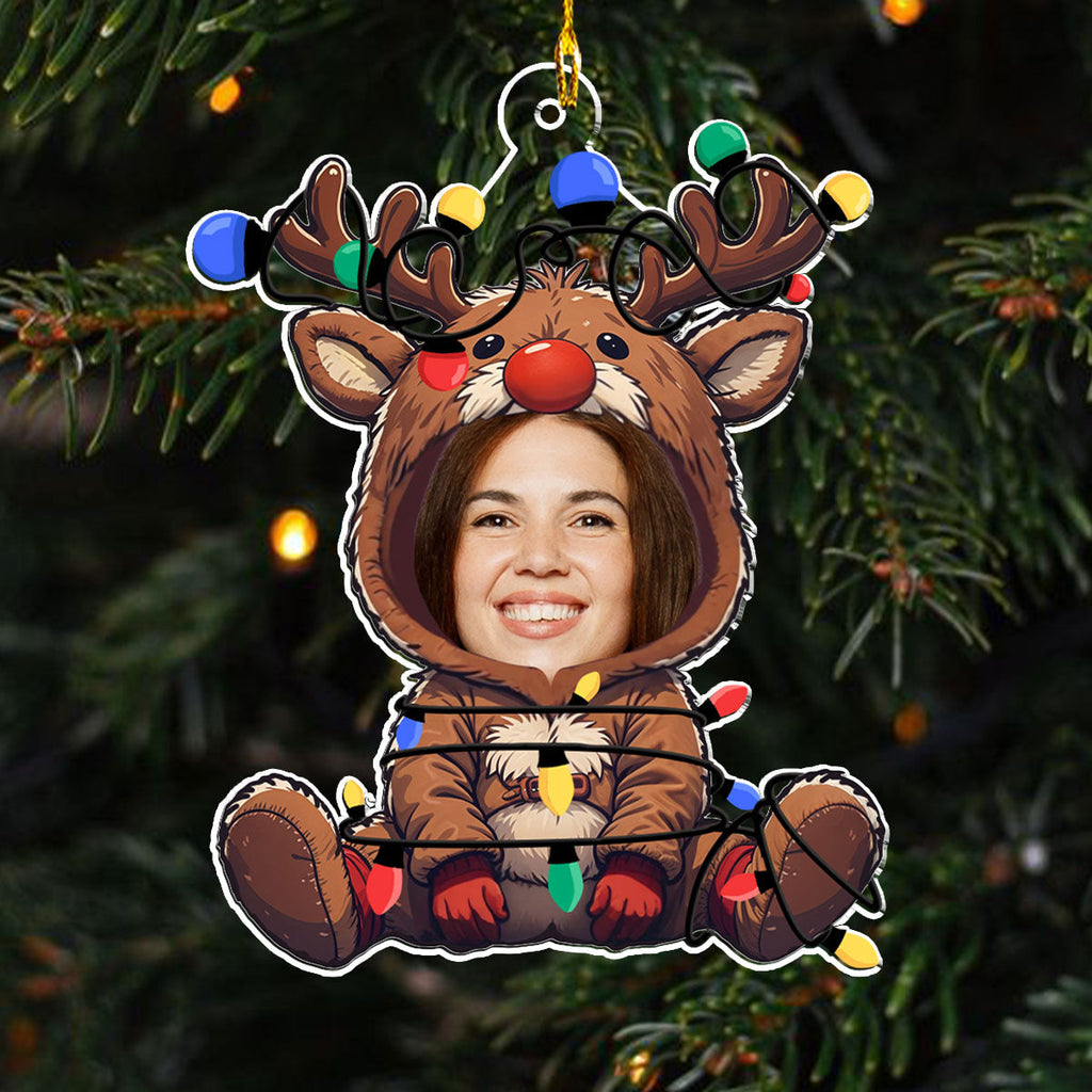 Custom Photo Baby Christmas Ornament for New Parents • Reindeer Baby Christmas - Personalized Acrylic Ornament