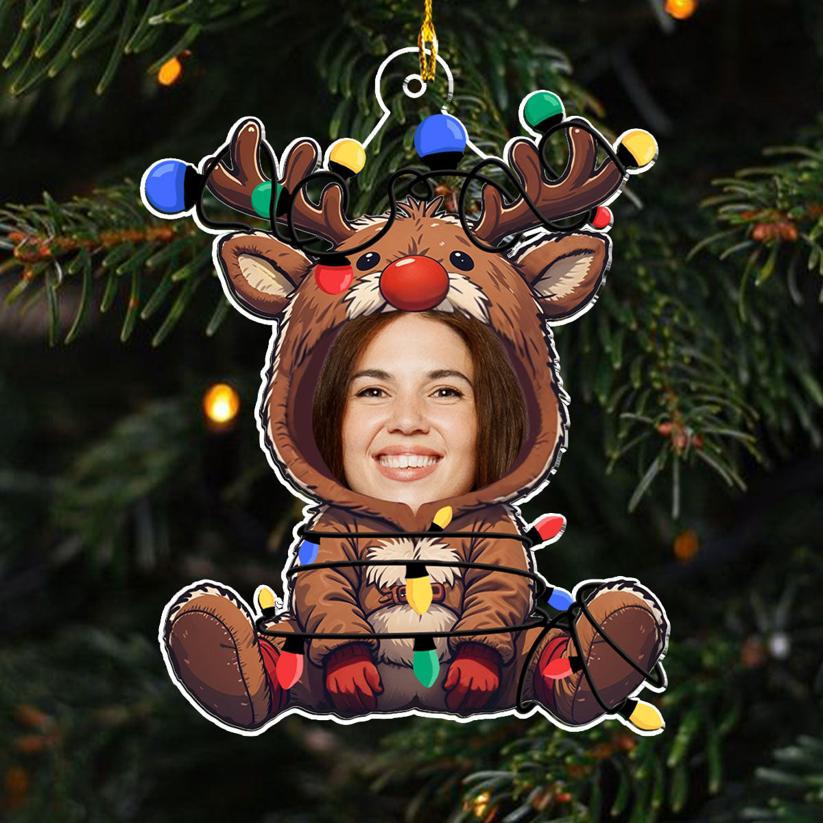 Custom Photo Baby Christmas Ornament for New Parents • Reindeer Baby Christmas - Personalized Acrylic Ornament