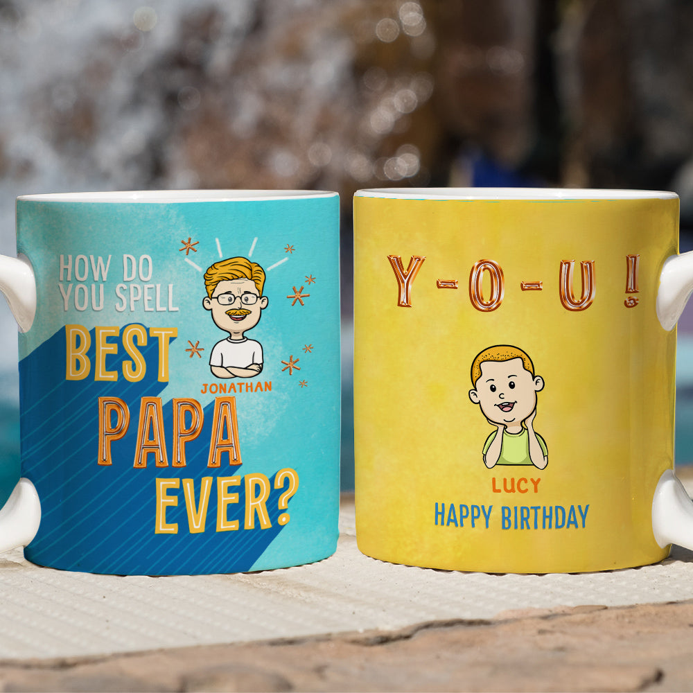 Custom Christmas & Birthday Gift for Dad • How To Spell Best Grandpa Ever - Personalized Coffee Mug