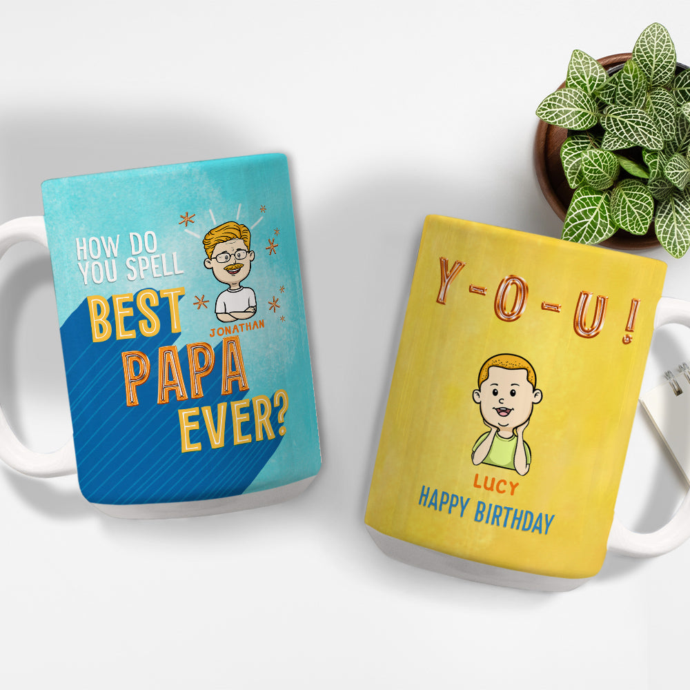 Custom Christmas & Birthday Gift for Dad • How To Spell Best Grandpa Ever - Personalized Coffee Mug