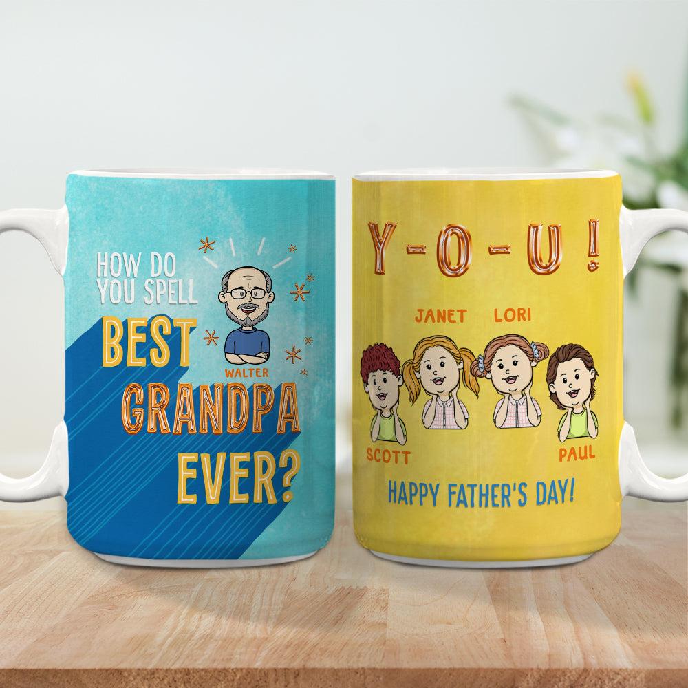 Custom Christmas & Birthday Gift for Dad • How To Spell Best Grandpa Ever - Personalized Coffee Mug