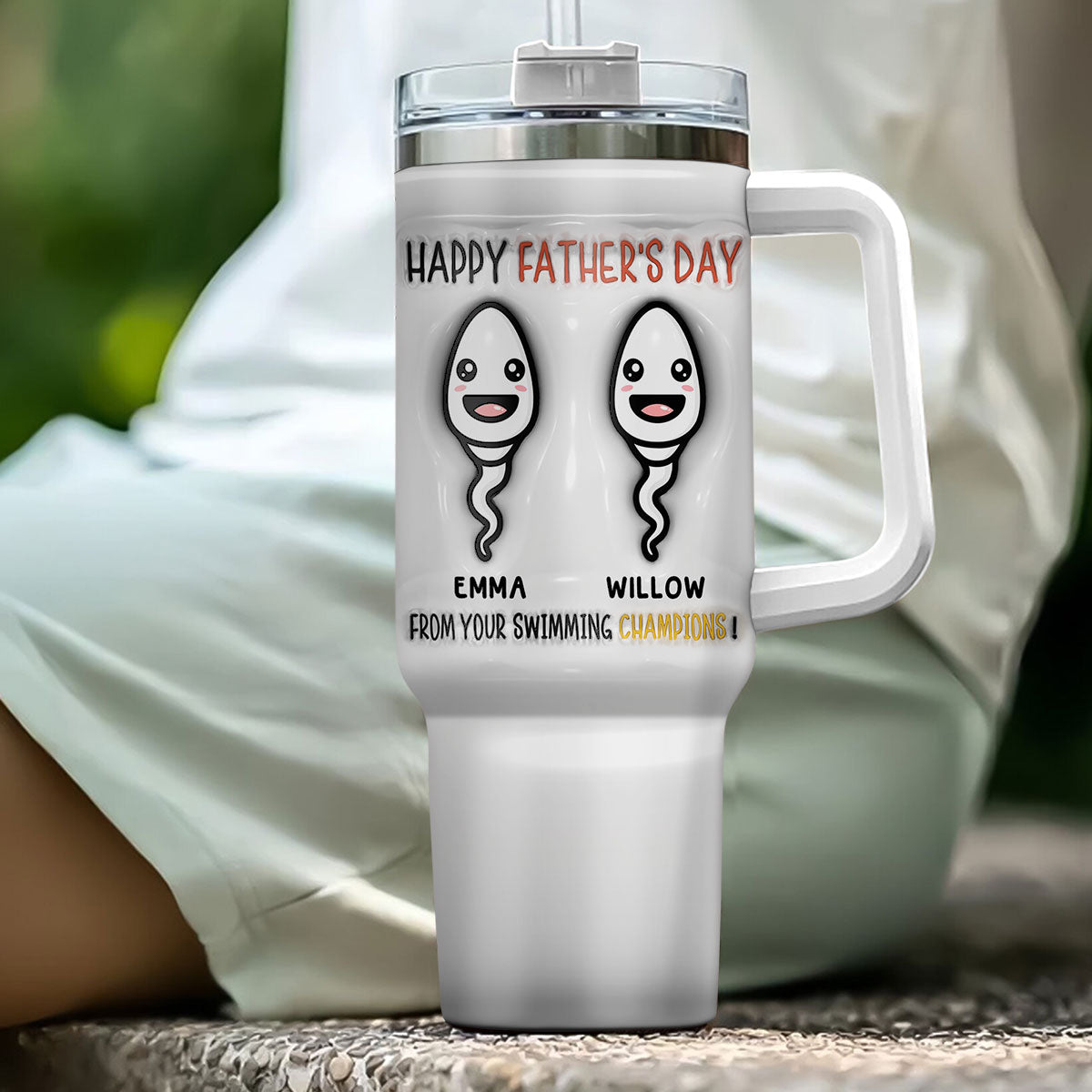 Custom Christmas Birthday Gifts For Dad • From Your Swimming Champions - Personalized 3D Inflated Effect Printed 40 Oz Tumbler