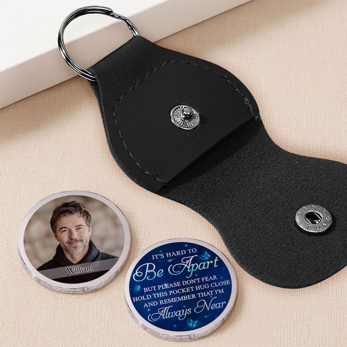 Custom Photo Memorial Coin Keychain, Sympathy Keepsake • Hearts And Minds - Personalized Pocket Hug