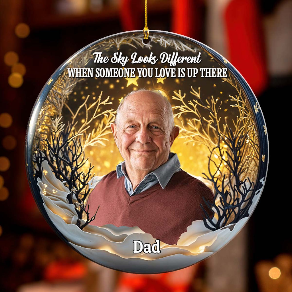 Custom Photo Memorial Christmas Ornament, Sympathy Keepsake • Photo The Sky Looks Different - Personalized Acrylic Ornament