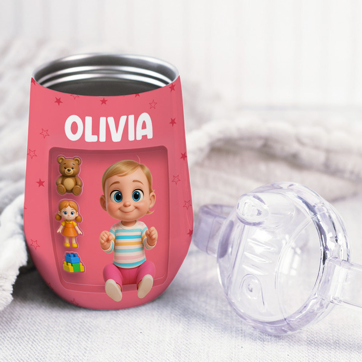 Cute Baby Cartoon - Personalized Sippy Cup With Handles