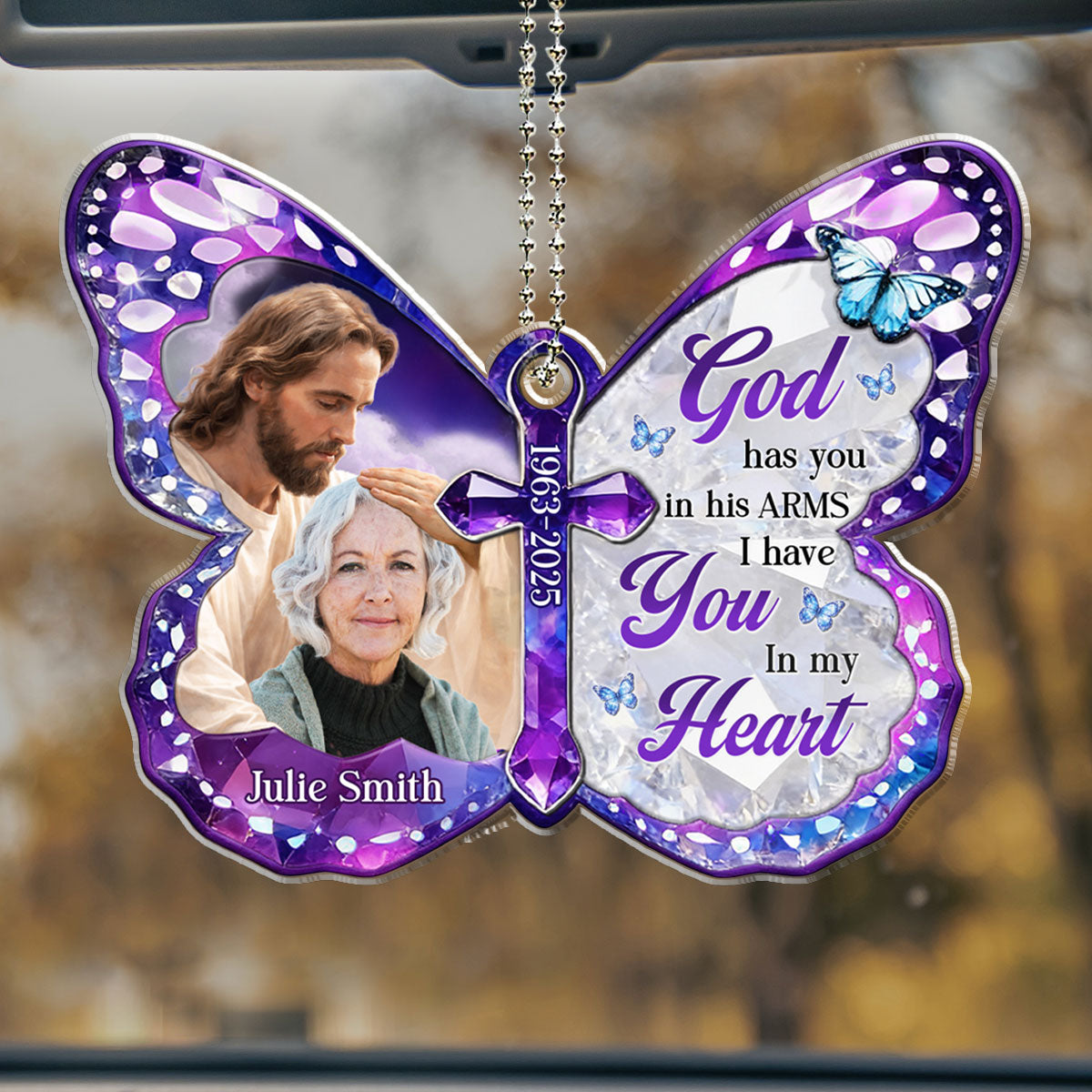 Safe In His Arms - Personalized 3D Effect Car Ornament