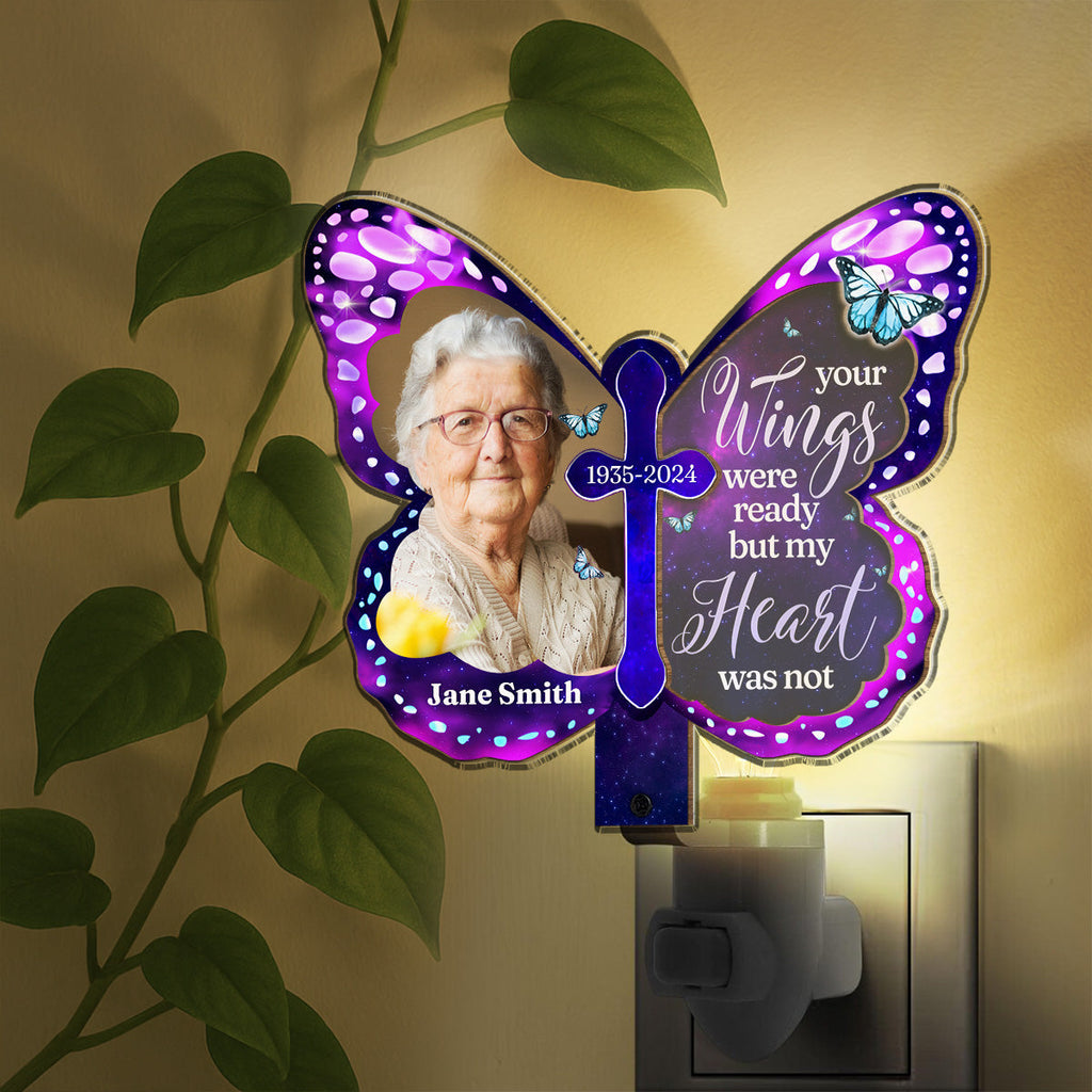 Custom Photo Led Light Gift, Family Keepsake • Your Wings Were Ready - Personalized Wood And Acrylic Night Light