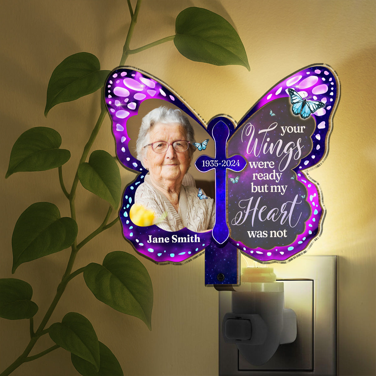 Custom Photo Led Light Gift, Family Keepsake • Your Wings Were Ready - Personalized Wood And Acrylic Night Light