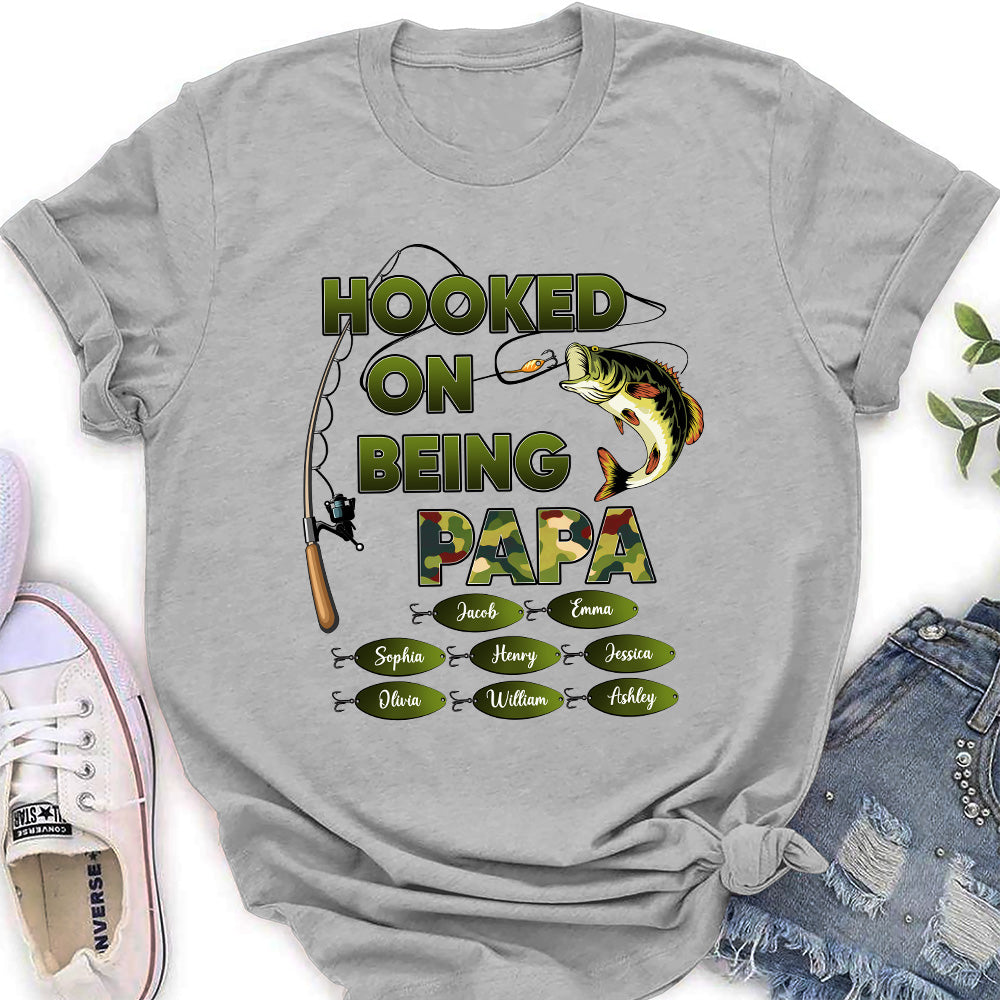 Custom Christmas & Birthday Gift for Dad, Grandpa • Hooked On Being Grandpa Papa - Personalized Shirt