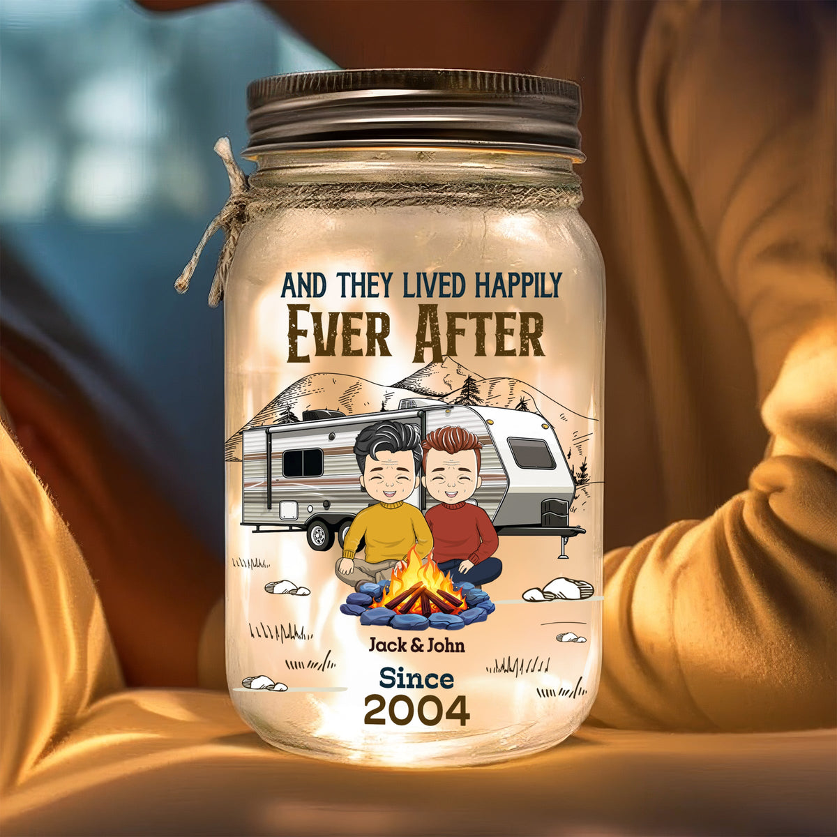 And They Lived Happily Ever After - Personalized Mason Jar Light