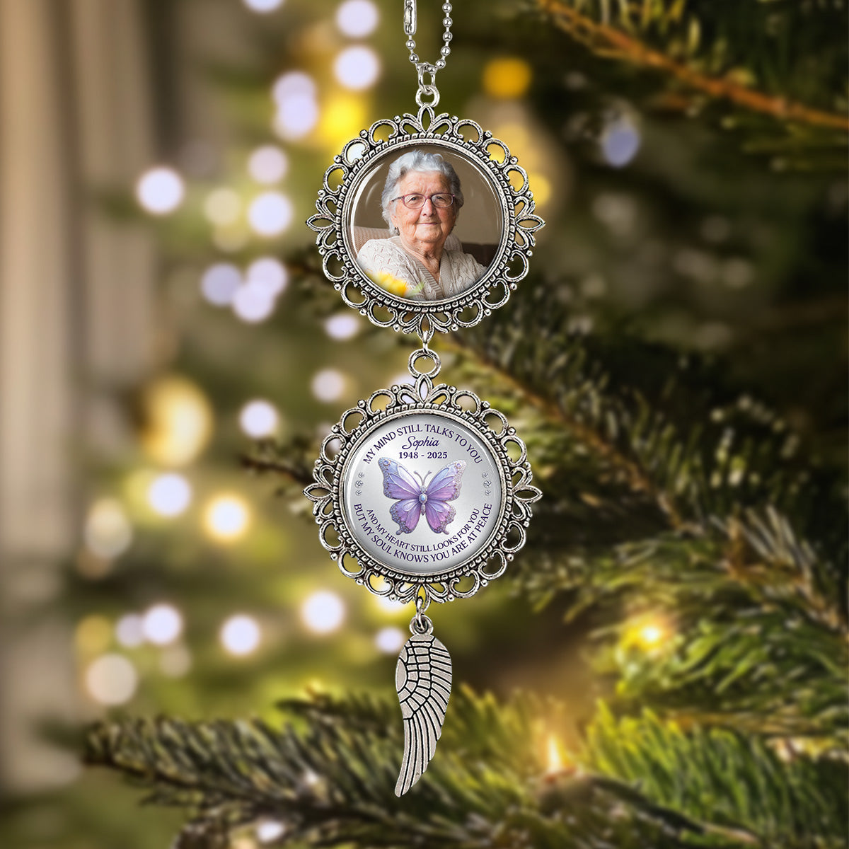 Custom Photo Family Ornament, Christmas Gift for Family Members • My Mind Still Talks To You - Personalized Charming Ornament