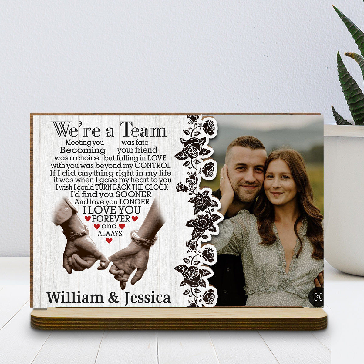 Custom Couple's Decor, Anniversary & Wedding Gift • Meeting You Was Fate - Personalized 2-Layer Wood Plaque With Flat Base