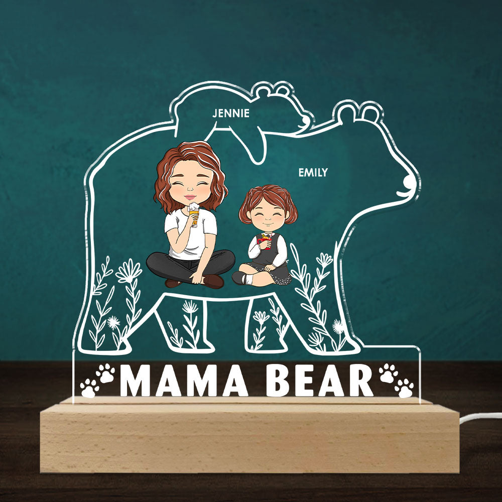 Custom Photo Gift for Mom Grandma, Mother's Day Birthday • Mama Bear - Personalized LED Light