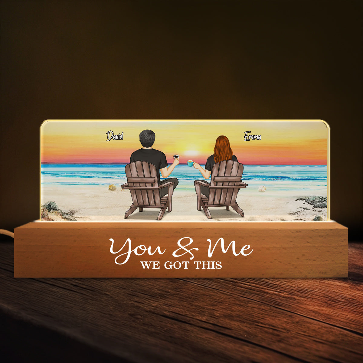 Custom Couple Gift for Anniversary, Valentine's Day, Christmas • Couple Sitting At Beach - Personalized Acrylic Letters 3D LED Night Light
