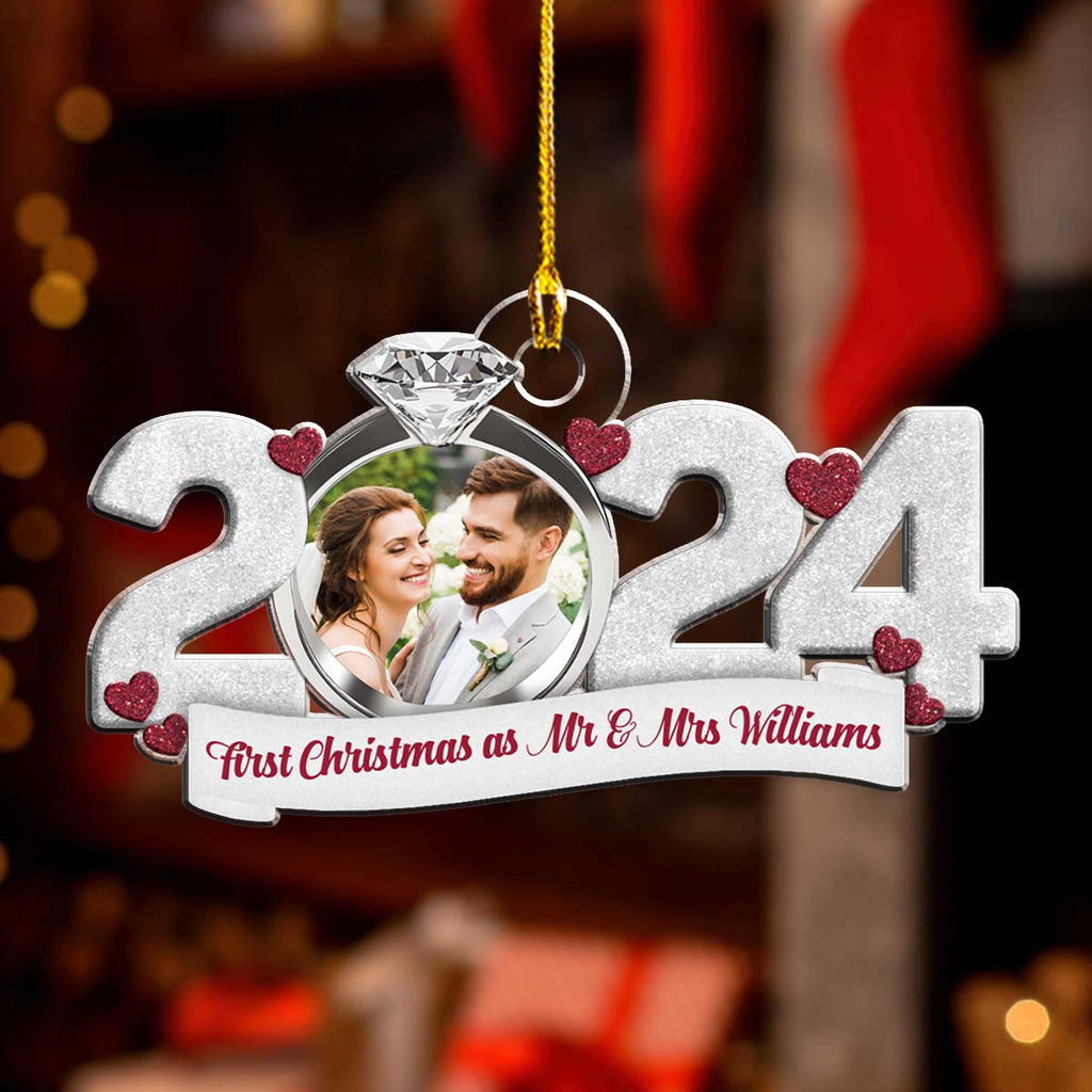Custom Photo First Christmas Ornament Married, Gift for Newlyweds • First Christmas As Mr And Mrs - Personalized Acrylic Ornament