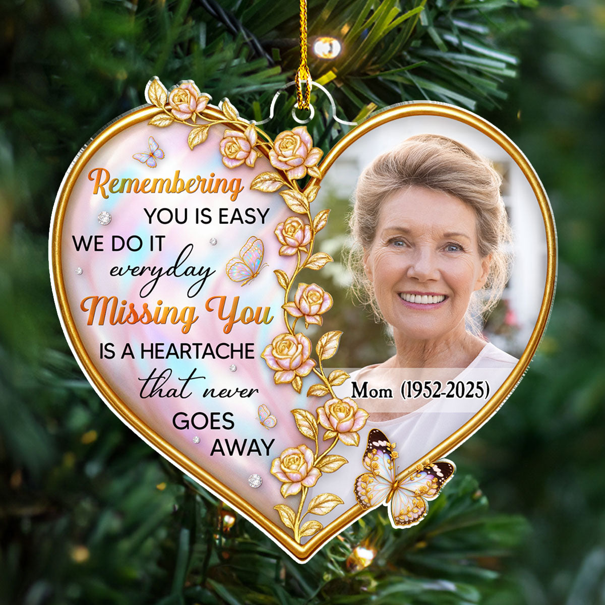 Custom Photo Memorial Christmas Ornament, Sympathy Keepsake • Remembering You Is Easy - Personalized Acrylic Ornament