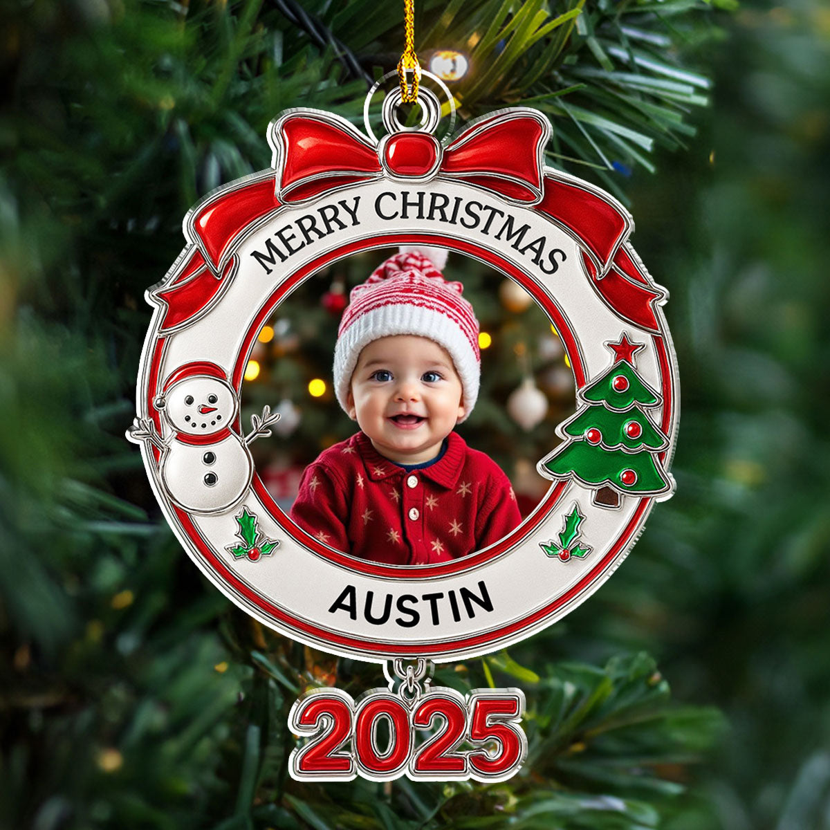 Custom Photo Family Ornament, Christmas Gift for Family Members • Newborn Christmas - Personalized Acrylic Ornament