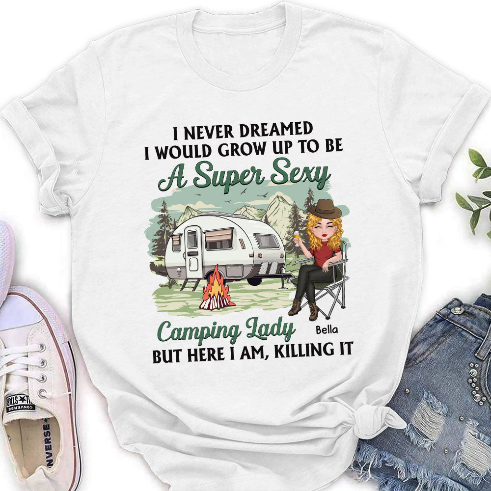 Custom Christmas & Birthday Keepsake Gift • Camping Lady - Personalized Women's T-shirt
