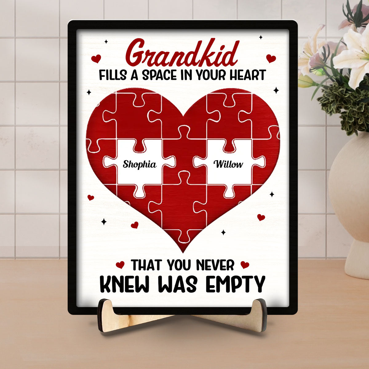 Custom Family Decor, Christmas Birthday Family Keepsake • Grandkids Fill A Space In Your Heart - Personalized Wooden Plaque