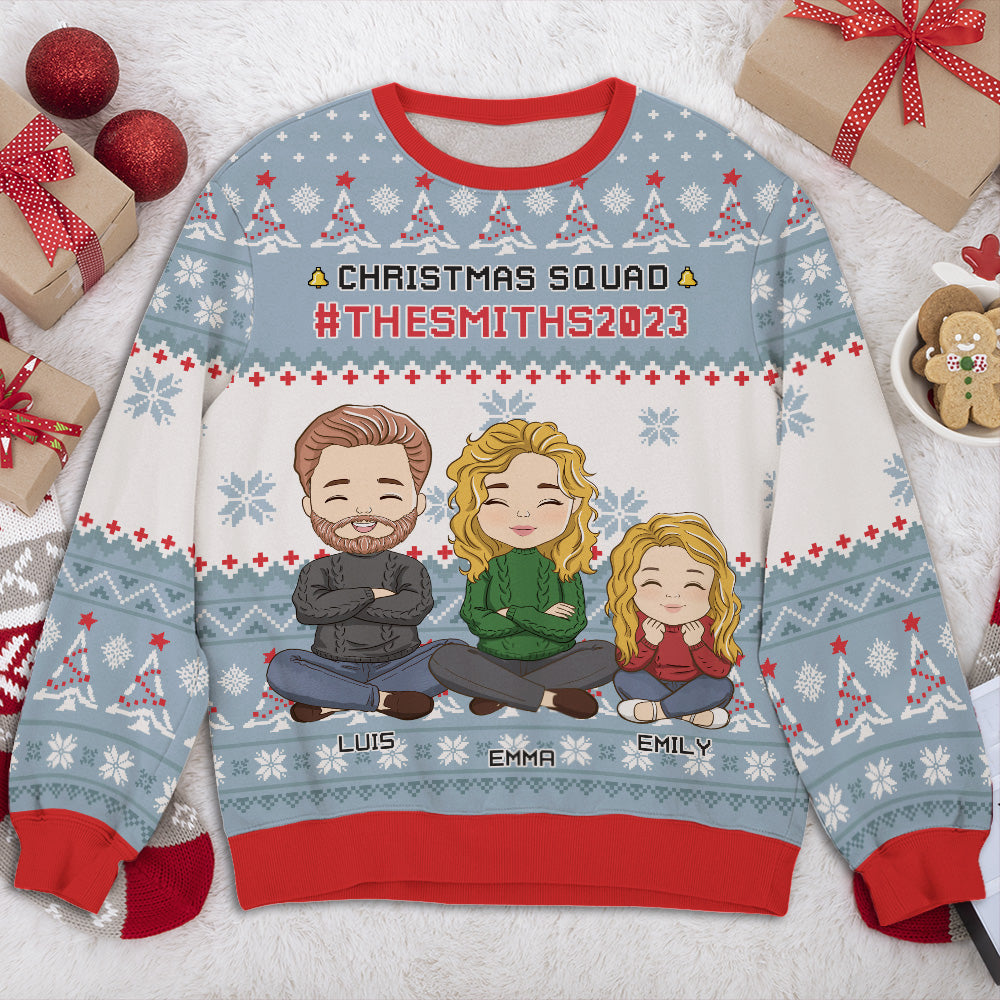 Custom Family Christmas Sweatshirt, Gift for Family Members • Family Squad - Personalized All-Over-Print Sweatshirt