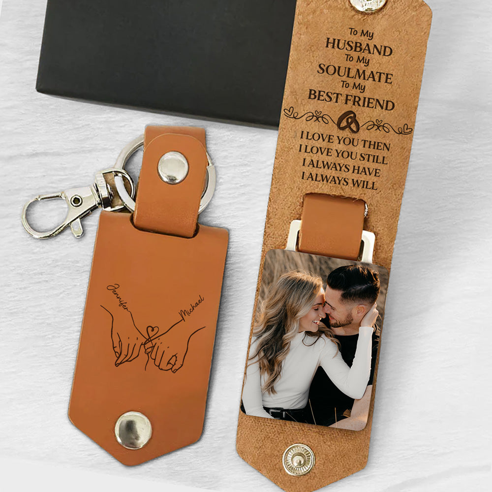 To My Husband Soulmate Best Friend - Personalized Leather Photo Keychain