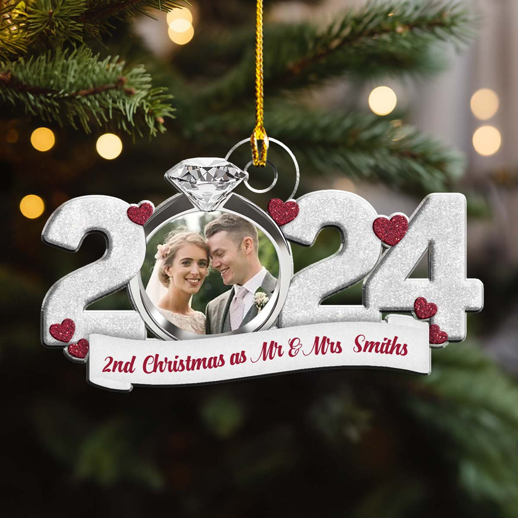 Custom Photo First Christmas Ornament Married, Gift for Newlyweds • First Christmas As Mr And Mrs - Personalized Acrylic Ornament