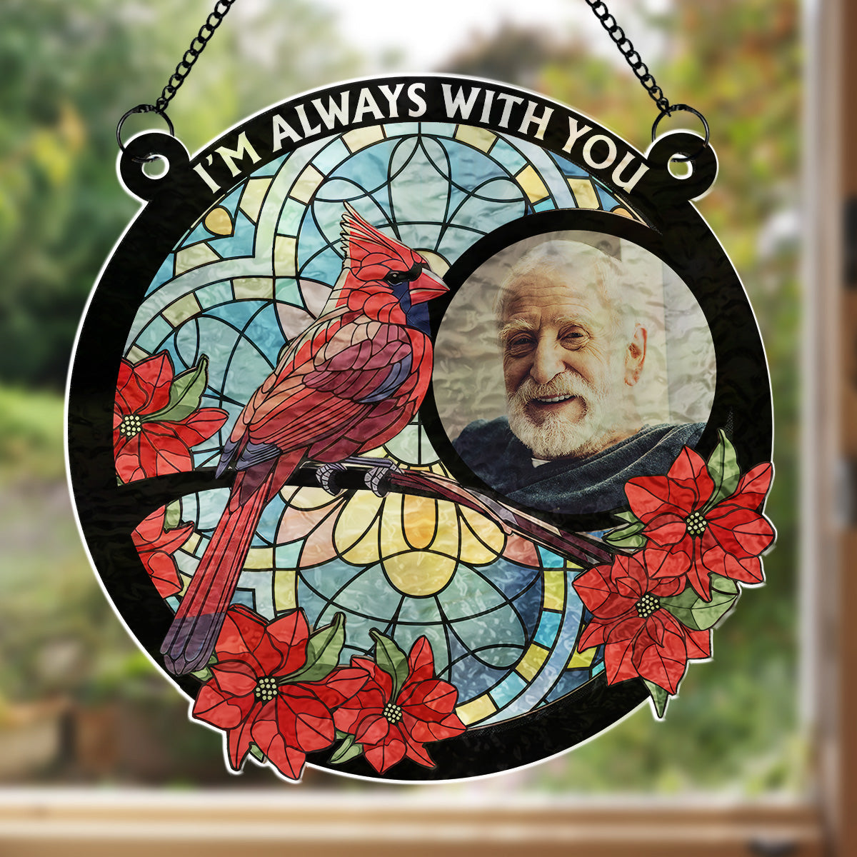 Custom Photo Memorial Hanging Decor, Remembrance Keepsake • Always With You - Personalized Wavy Suncatcher