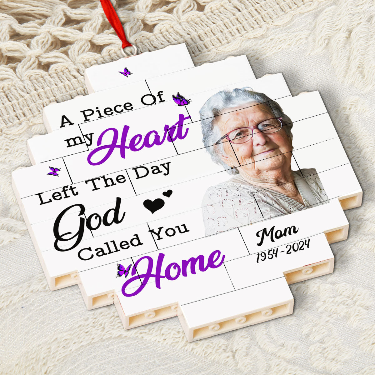 Custom Photo Memorial Christmas Ornament, Sympathy Keepsake • A Piece Of My Heart - Personalized Puzzle Ornament