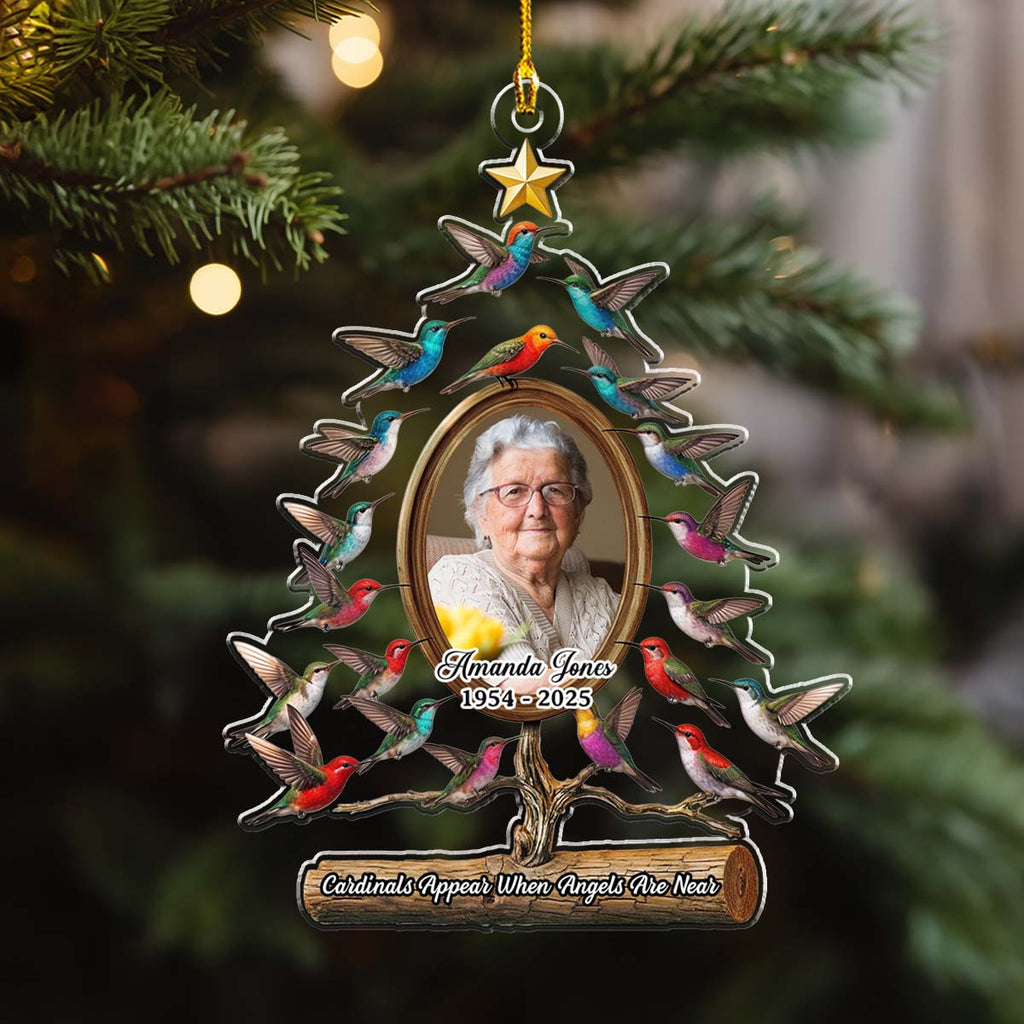 Custom Photo Memorial Christmas Ornament, Sympathy Keepsake • Hummingbird - Personalized Acrylic Ornament